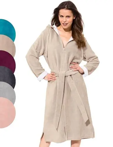 Produktbild: Morgenstern Bademantel Damen mit Reißverschluss Kapuze Sand M