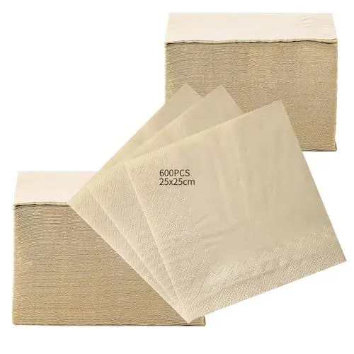 Produktbild: MORGIANA 600 Stück Bambus Cocktailservietten Einweg 1/4 Falz 2-lagige 25 * 25CM Umweltfreundliche Beige Servietten Quadratische Hochwertige Servietten Klein Party Restaurant Weihnachten Hochzeit