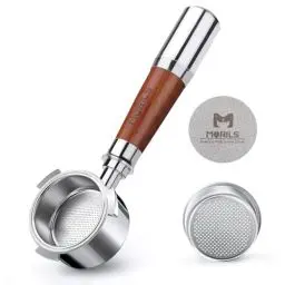 Produktbild: MORILS Bodenloser Siebträger 51mm, Siebträger Kompatibel mit DeLonghi EC680 / EC685 – 51mm Filterhalter aus Edelstahl Mit 1 Tasse Filterkorb Spleißgriff aus Walnussholz und Edelstahl - 3 Ears