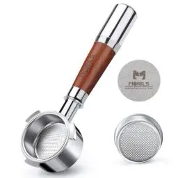 Produktbild: MORILS Bodenloser Siebträger 54mm, Siebträger Kompatibel mit Breville Espressomaschinen 870/878/880 – 54mm Filterhalter aus Edelstahl Mit 1 Tasse Filterkorb Spleißgriff aus Holz und Metall - 3 Ear
