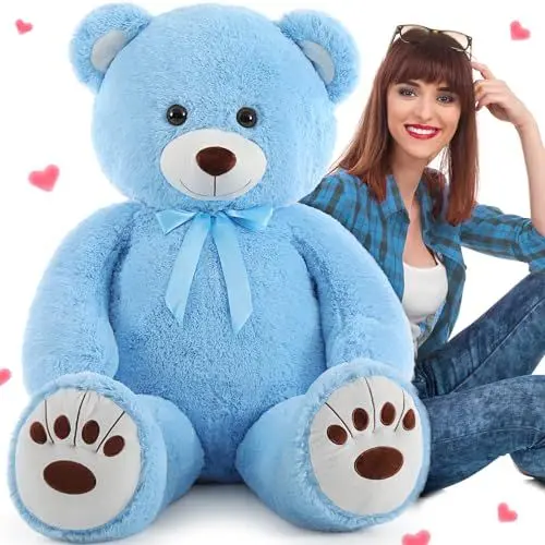 Produktbild: MorisMos 130cm Riesen Teddy Teddybär, 1.3m Blau Teddy bär groß XXL Kuscheltier Stofftier Plüschbär,Kinder Mädchen Freundin Frauen Mutter