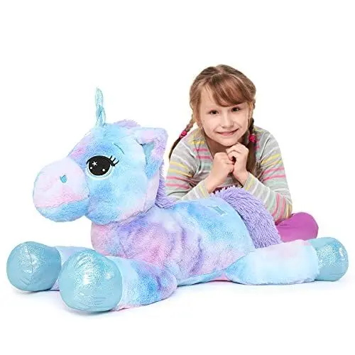 Produktbild: MorisMos Großes Einhorn Plüschtier,Blaues Einhorn Kuscheltier Groß, Bunt 110cm Riesen Einhörner Geschenke für Mädchen,Flauschige Kuscheltiere XXL