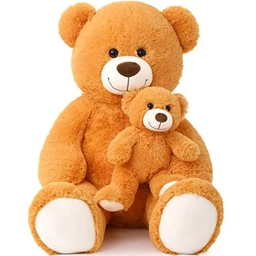 Produktbild: MorisMos groß Teddybär mit Baby, Flauschiger Riesen Teddy Kuscheltier XXL, Orange Teddy Bär Stofftier Plüschtier,Geschenk für Freundin,Mädchen