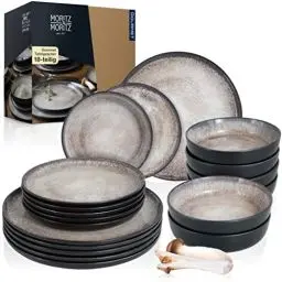 Produktbild: Moritz & Moritz VIDA Geschirrset 6 Personen Beige 18-tlg. - Modernes Porzellan Geschirr Set - Kratz-, Mikrowellen- & Spülmaschinenfest, Essgeschirr, Tafelservice, Kombiservice 6 Personen