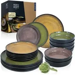 Produktbild: Moritz & Moritz VIDA Geschirrset 6 Personen Vintage 18-tlg. - Modernes Porzellan Geschirr Set - Kratz-, Mikrowellen- & Spülmaschinenfest, Essgeschirr, Tafelservice, Kombiservice 6 Personen