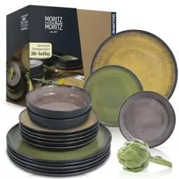 Produktbild: Moritz & Moritz VIDA Geschirrset 12 Personen Vintage 36-tlg. - Modernes Porzellan Geschirr Set - Kratz-, Mikrowellen- & Spülmaschinenfest, Essgeschirr, Tafelservice, Kombiservice 12 Personen