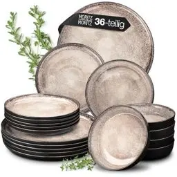 Produktbild: Moritz & Moritz VIDA Geschirrset 12 Personen Beige 36-tlg. - Modernes Porzellan Geschirr Set - Kratz-, Mikrowellen- & Spülmaschinenfest, Essgeschirr, Tafelservice, Kombiservice 12 Personen