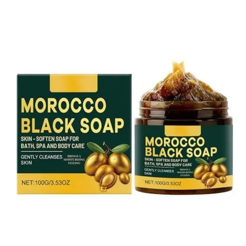 Produktbild: Morocco Black Soap,Marokko Exfoliate Schwarze Seife für Weiche Haut,Peeling Gesicht Körper Duschseife,Körperpeeling Naturseife,Hautpflegende Seife für Bad,Spa und Körperpflege(1 Stück)