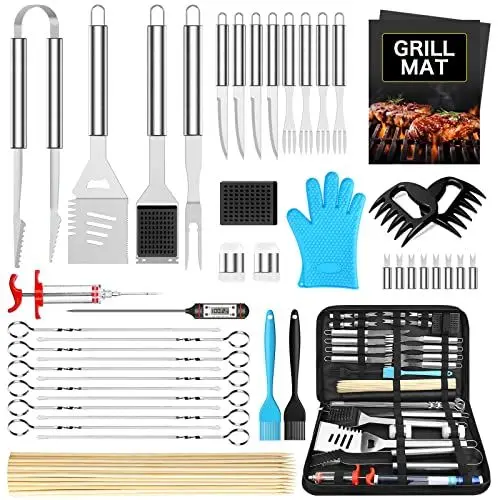 Produktbild: Morole Grill Zubehör Tool Set 45 PCS BBQ, Grillzubehör Geschenk für Männer Grillkoffer mit Grillmatte aus Hochwertiger Edelstahl für Garten und Camping, Grillbesteck für Männer und Frauen Ink. Koffer