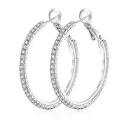 Produktbild: MOROTOLE 925 Sterling Silber Strass Hoop Ohrringe Mode dünn Silber Strass Hoops Hypoallergene große Silber Hoops Ohrringe für Frauen Mädchen Schmuck Geschenke 20/30/40/50/60/70mm Silber Creolen