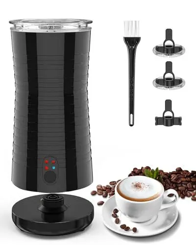 Produktbild: morpilot Milchaufschäumer Elektrisch 4-in-1, Milchschäumer für Heißer&Kalter Milchschaum Automatische mit 4 Modi，Anti-Rutsch Design, 400W, 240ml (Schwarz)