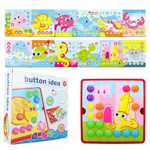 Produktbild: Mosaik Steckspiel für Kinder, Spielzeug ab 3 4 5 Jahre, 12 Karten und 46 Steckperlen, Montessori Spielzeug, Mosaik Steckspiel ab 2 3 4, Kinderspielzeug Geschenk für Kinder Baby ab 1-8 Jahre alt