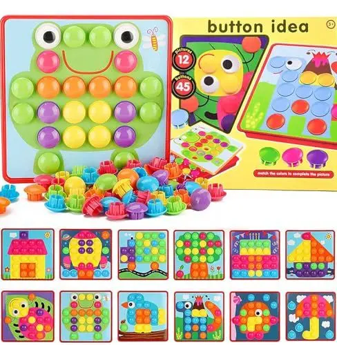 Produktbild: Mosaik Steckspiel für Kinder ab 2 3 Jahre,Steckmosaik mit 45 Steckperlen und 12 Bunten Steckplätte,Bunte Steckspiel Set,Lernspielzeug Geschenk für Mädchen Junge