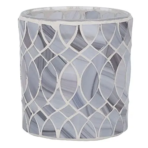 Produktbild: Mosaik-Kerzenhalter, Handgefertigter Kerzenhalter aus Weichem Hellgrauem Glas, Teelichthalter, Handgefertigte Mosaik-Teelichter aus Glas für Tischdekoration