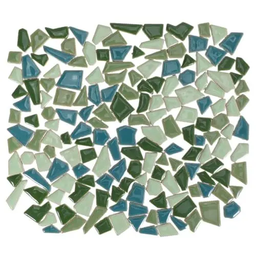 Produktbild: Mosaiksteine grün gemischt – Keramik Mosaikfliesen für Bastelmaterial, DIY Mosaikherstellung, Wand & Garten, Fotorahmen, Blumentöpfe, Spiegel & Kunsthandwerk (ca. 200g)