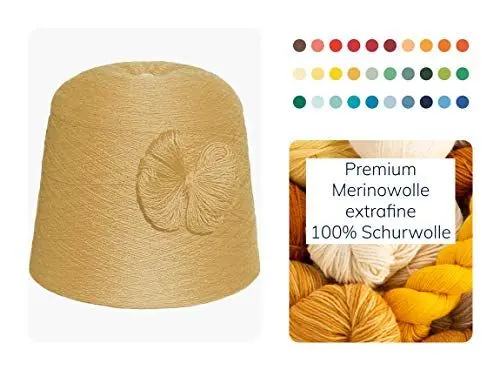 Produktbild: Moschen-Bayern Strickwolle 1 kg 1000g Merinowolle Extrafine 100% Schurwolle Schafwolle Handstrick Wolle zum Stricken Häkelwolle Häkeln Garn Nadel 2,5 3 3,5 4 - Gelb Mais