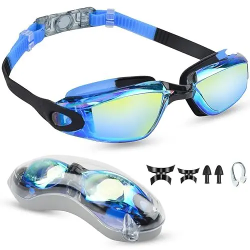 Produktbild: Moseem Schwimmbrille für Herren Damen Kinder, Taucherbrille Kinder 10 Jahre und Erwachsene,Antibeschlag und UV Schutz für Erwachsene Herren Frauen und Schwimmbrille Kinder 10+,Bule