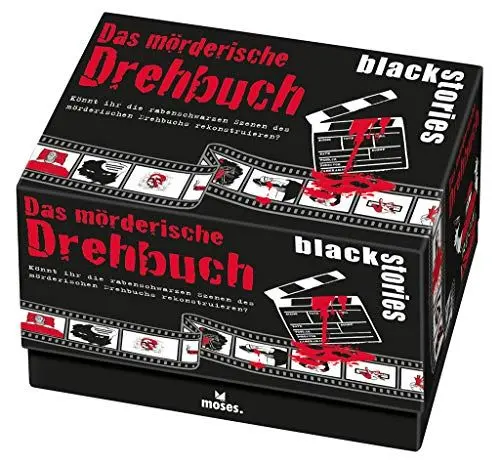 Produktbild: Moses. 90015 Black Stories Das mörderische Drehbuch 50 rabenschwarze Rätsel mit visuellen Extras Krimi Kartenspiel, Mehrfarbig