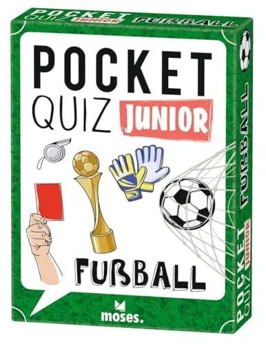 Produktbild: Moses. Pocket Quiz Junior Fußball, Das Kinderquiz mit 100 Fragen und Fakten rund um die beliebteste Sportart der Welt, Kompaktes Rate-Quiz für Kinder ab 8 Jahren