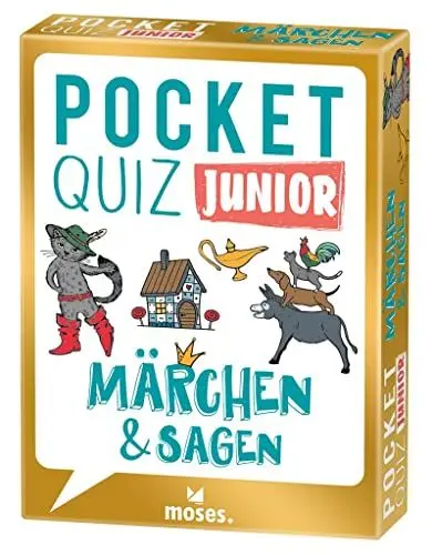 Produktbild: Moses. Pocket Quiz Junior - Märchen & Sagen, Das Kinderquiz mit 100 Fragen und Fakten rund um Rotkäppchen, Dornröschen & Co., Für Kinder ab 8 Jahren