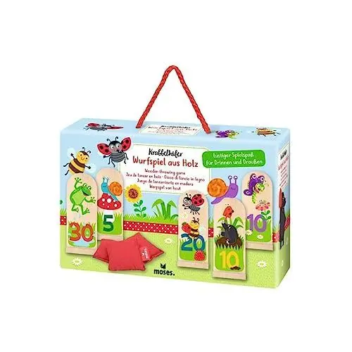 Produktbild: moses. Holz-Wurfspiel, für drinnen und draußen, Kinderspiel für Garten-und Outdoorspaß, Geschicklichkeitsspiel für Kinder ab 3 Jahren und 2-3 Spieler