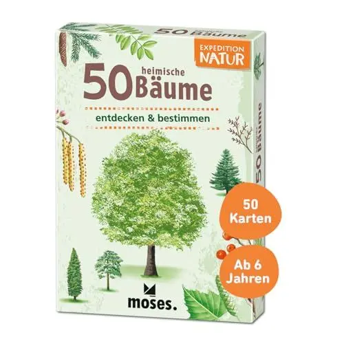 Produktbild: moses. 23407528 Expedition Natur 50 heimische Bäume | Bestimmungskarten im Set | Mit spannenden Quizfragen, Yellow