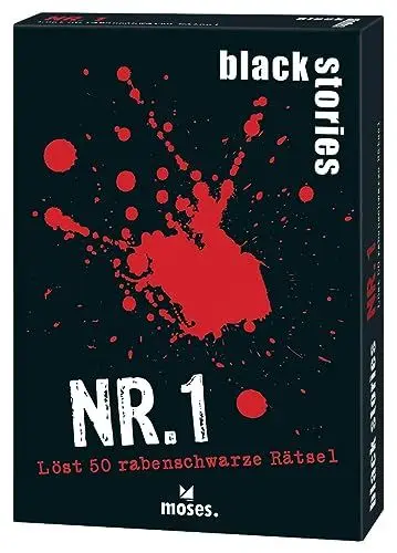 Produktbild: moses. Black Stories Nr. 1, 50 Rätsel in der ersten Edition Krimi Kartenspiel mit Spielvariante und Punktechips, Rätselspiel ab 12 Jahren