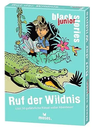 Produktbild: moses. Black Stories junior Ruf der Wildnis - 50 Rätsel voller Abenteuer, Rätsel Kartenspiel mit Spielvariante und Punktechips, Rätselspiel für Kinder ab 8 Jahren