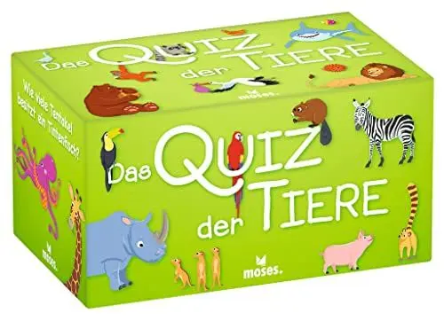 Produktbild: moses. Das Quiz der Tiere, Kinder Wissensquiz mit 100 spannenden Tierfragen, Wissensspiel über das Reich der Tiere, Ratespiel für clevere Kids und Tierfreunde ab 8 Jahren