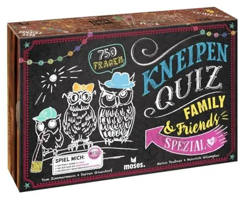 Produktbild: moses. Kneipenquiz - Family & Friends Spezial, Pub Quiz Spiel, Spiel für die ganze Familie in 3 Schwierigkeitsstufen, Allgemeinwissens-Quiz ab 12 Jahren mit 750 kniffligen Fragen