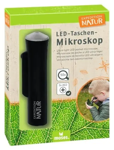 Produktbild: moses. 9788 Ultraleichtes LEDTaschenmikroskop Expedition Natur , 50fach Vergrößerung , Einfache Bedienung, Schwarz