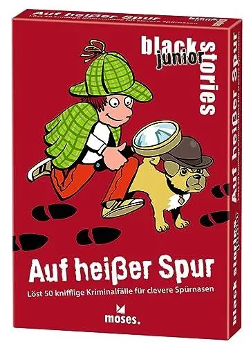 Produktbild: moses. Black Stories junior Auf heißer Spur - 50 Rätsel mit kniffligen Kriminalfällen für kleine Detektive, Rätsel Kartenspiel mit Spielvariante und Punktechips, Rätselspiel für Kinder ab 8 Jahren