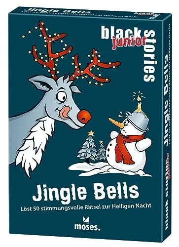 Produktbild: moses. Black Stories junior Jingle Bells - 50 stimmungsvolle Weihnachtsrätsel, weihnachtliches Rätsel Kartenspiel mit Spielvariante und Punktechips, Rätselspiel für Kinder ab 8 Jahren
