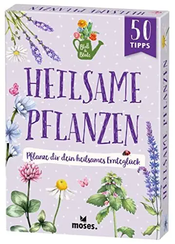 Produktbild: moses. Blatt & Blüte Heilsame Pflanzen – Pflanze dir dein heilsames Ernteglück, 50 Karten mit Tipps rund um Heilpflanzen wie Kräuter und Blumen, Rezepte zu Heilmitteln aus dem eigenen Garten
