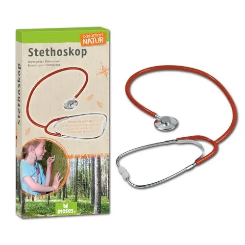 Produktbild: moses. Expedition Natur Stethoskop für Kinder, funktionsfähiges Abhörgerät für Natur-, Atem- und Herzgeräusche, hochwertiges Kinderstethoskop mit Kunststoffummantelung und abnehmbaren Ohrenoliven