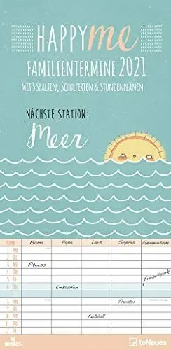Produktbild: moses Happy Me 2021 Familienplaner - Familien-Timer - Termin-Planer - Kinder-Kalender - Familien-Kalender - 22x45: Nächste Station: Meer. Mit 5 Spalten, Schulferien & Stundenplänen