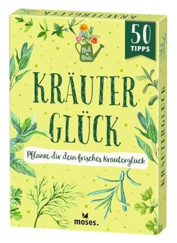 Produktbild: moses. Kräuterglück – 50 Karten mit Tipps rund um Küchenkräuter, Anbau & Würzmischungen, für Hobbygärtner*innen, DIY-Fans & Kräuterfreund*innen, mit ... dir ein frisches Kräuterglück (Blatt & Blüte)