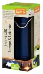 Produktbild: moses. LED-Campinglicht für Kinder Expedition Natur, 2in1 Campinglampe & Taschenlampe, Tragbare Laterne zum Campen, Wandern oder Zelten, Mit Metallbügel Aufhängen Tragen, Spielzeug, 9853, Dunkelblau