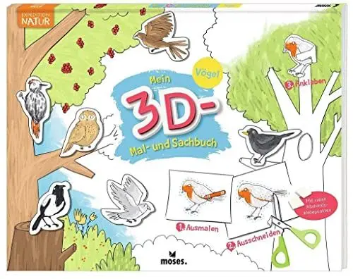 Produktbild: moses. Mein 3D Mal- und Sachbuch - Vögel | Expedition Natur Bastelbuch mit 3D-Effekt | Malbuch mit Naturpanoramen für Kinder ab 4 Jahren