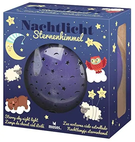 Produktbild: moses. Nachtlicht Sternenhimmel Projektor für Kinder, Babylampe mit kindgerechten Motiven für EIN gemütliches Licht im Kinderzimmer, Blau
