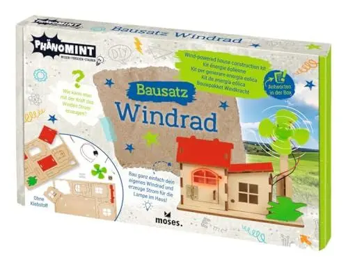 Produktbild: moses. PhänoMINT Bausatz Windrad, Experiment zum Thema Windenergie, Experimentierkasten und Bastelset, Lernspielzeug für Kinder ab 8 Jahren