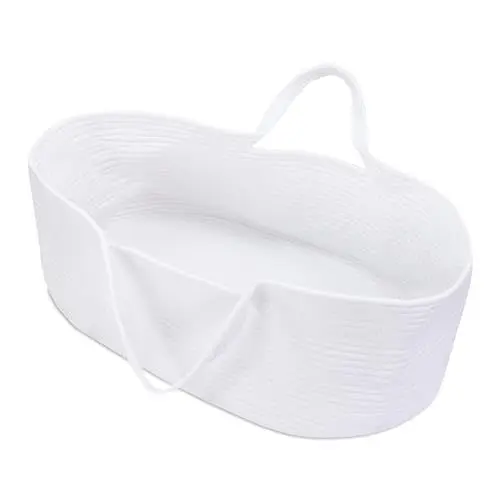 Produktbild: Moseskorb Baby 70x40 cm - Babynest mit Tragegriff Babykorb Baby Nest Bett aus Baumwolle Weiß