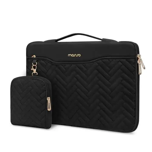 Produktbild: MOSISO 15-16 Zoll 360 Schützende Laptop Hülle Kompatibel mit MacBook Air 15/Pro 16 M3 M2 M1 2024-2019, 15-15,6 Zoll Notebook, Rechteck Gesteppt Tasche mit Griff&Pocket&Kleiner Fall, Schwarz