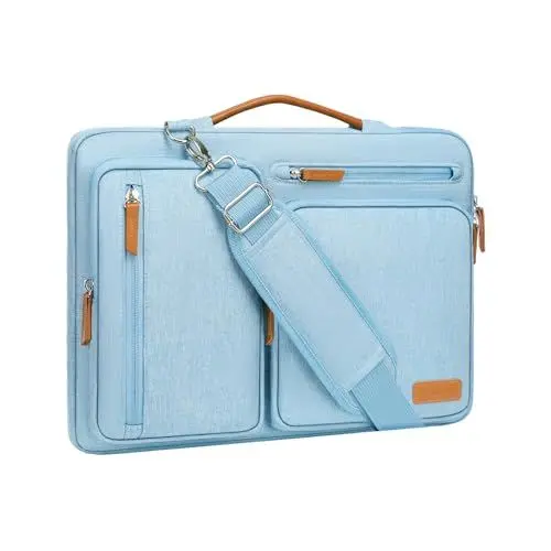 Produktbild: MOSISO 360 Schützend Laptop Schultertasche,15-15,6 Zoll Laptoptasche Kompatibel mit MacBook Pro 16,HP,Dell,Lenovo,Asus Notebook,Seite Offen Tasche mit 4 Reißverschluss Taschen&Griff,Luft Blau