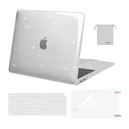 Produktbild: MOSISO Hülle Kompatibel mit MacBook Air 13 Zoll 2022 2021 2020-2018 A2337 M1 A2179 A1932 Retina Display, Sparkly Glitter Plastik Hartschale&Tastaturschutz&Displayschut&Lagerung Tasche, Transparent