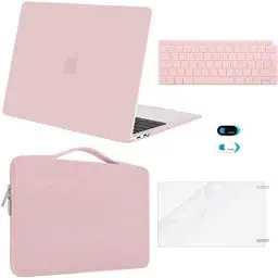 Produktbild: MOSISO Hülle Schutzhülle Kompatibel mit MacBook Air 13 Zoll 2022 2021 2020 2019 2018 A2337 M1 A2179 A1932, Plastik Hartschale&Aktentasche&Tastaturschutz&Displayschutz&Webcam Cover,Rosenquarz