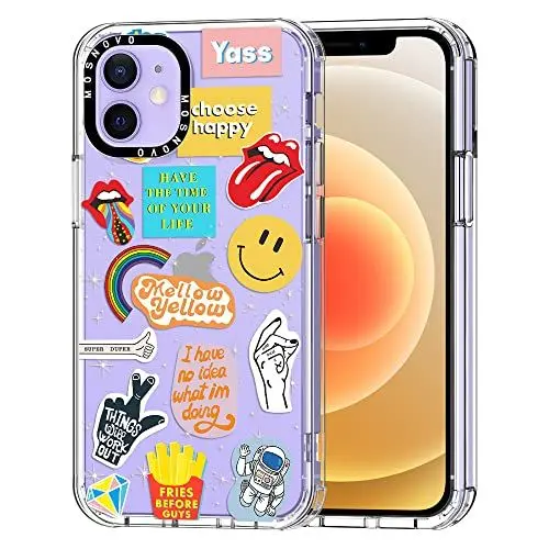 Produktbild: MOSNOVO für iPhone 12 / iPhone 12 Pro Hülle – Durchsichtige, schlanke, stoßfeste TPU+PC-Handyhülle, (6,6 Fuß Fallschutz/Anti-Abziehen) - Popkultur