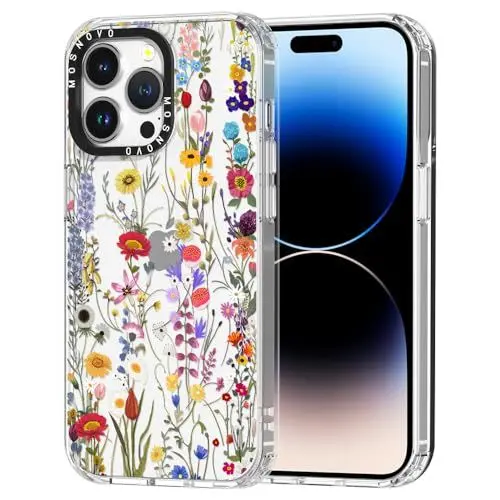Produktbild: MOSNOVO für iPhone 14 Pro Max Hülle – Durchsichtige, schlanke, stoßfeste TPU+PC-Handyhülle, (6,6 Fuß Fallschutz/Anti-Abziehen) - Wildblumenwiese