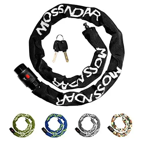 Produktbild: MOSSNDAR Fahrradschloss Hohe Sicherheit, 8mm 1170g 99cm, Fahrradschloss mit Schlüssel, Kettenschloss mit 100% Strickmuster Abdeckung,360°Drehbarer Bike Lock Kopf mit Wasserdichter Deckel-Schwarz