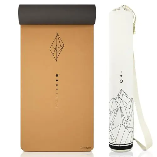 Produktbild: Mosswell Premium Kork-Yogamatte Glacier (4mm dick) - Rutschfeste Fitnessmatte mit Hilfslinien - Pilatesmatte + Yogatasche